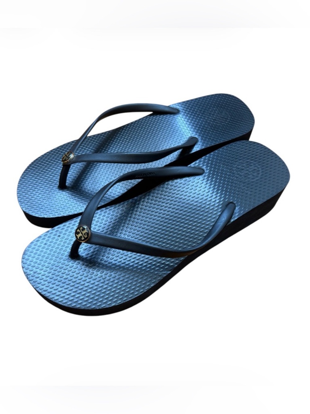 Tory Burch | Monogram Toe-Post 1.5” Wedge Flip Flops | Black | 10